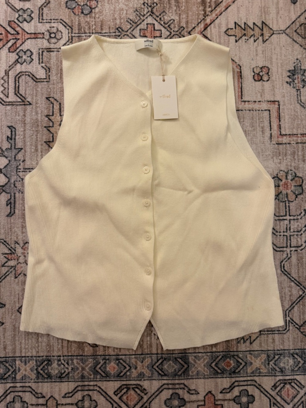 Aritzia Wilfred Ivory Ribbed Button-Front Sleeveless Top